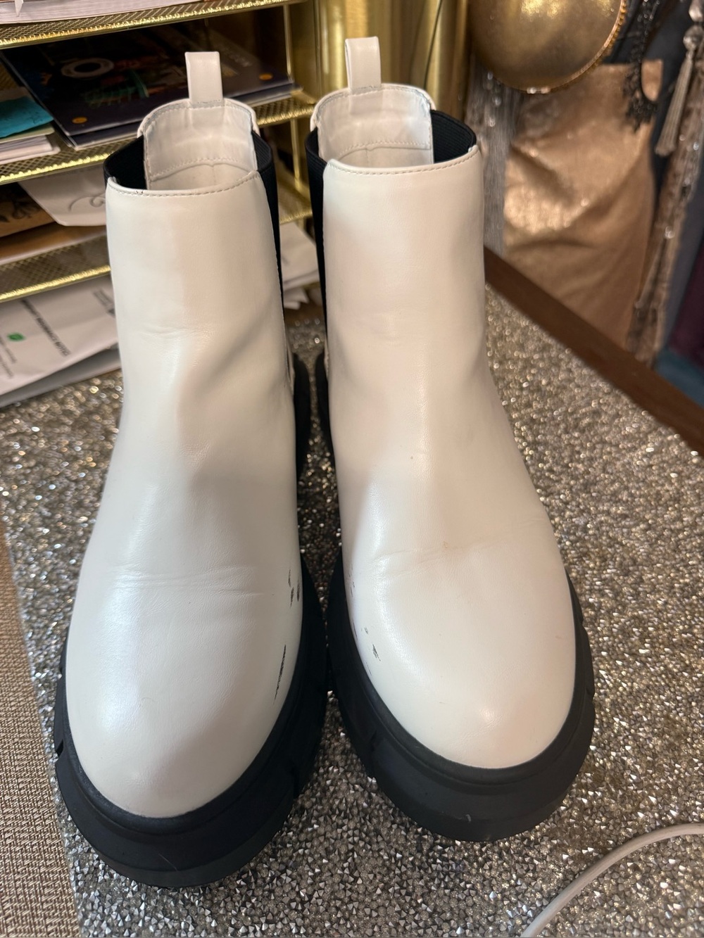 bp White Chelsea Platform Ankle Boots with Black Sole